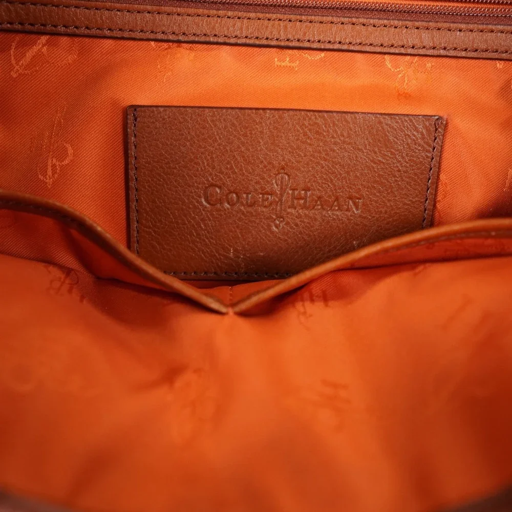 Cole Haan Satchel Handbag Womens Brown Leather Turn Lock Gold Hardware Tote